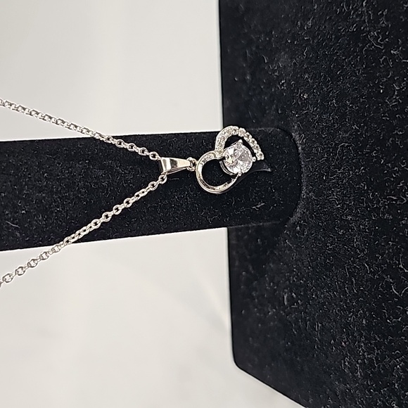 White Gold Plated Gem Heart Necklace - Picture 3 of 3